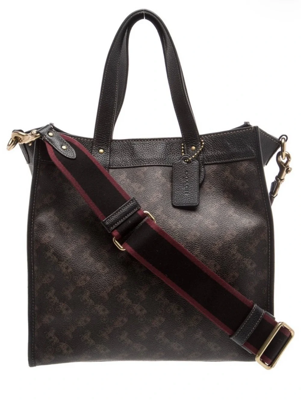 Coach Signature Canvas Tote with Burgundy-Trim Adjustable Strap